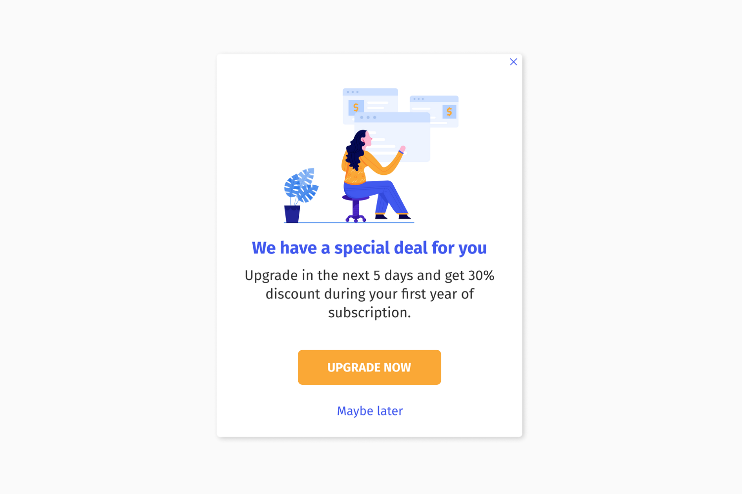 Helppier In-app Messaging Templates - Discount Popup We Have A Special Deal