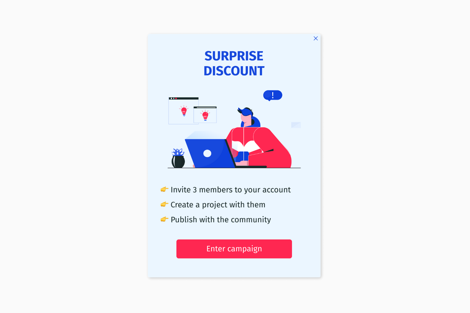 Helppier In-app Messaging Templates - Surprise Discount Popup Campaigns